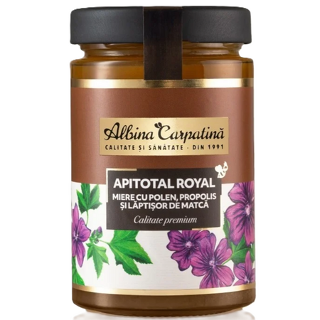 Miere cu polen, propolis si laptisor de matca, Apitotal Royal, 500 g, Albina Carpatina