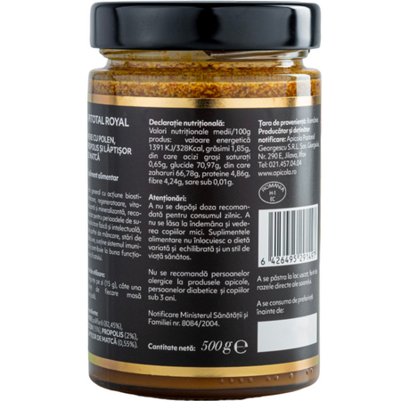 Miere cu polen, propolis si laptisor de matca, Apitotal Royal, 500 g, Albina Carpatina 722713