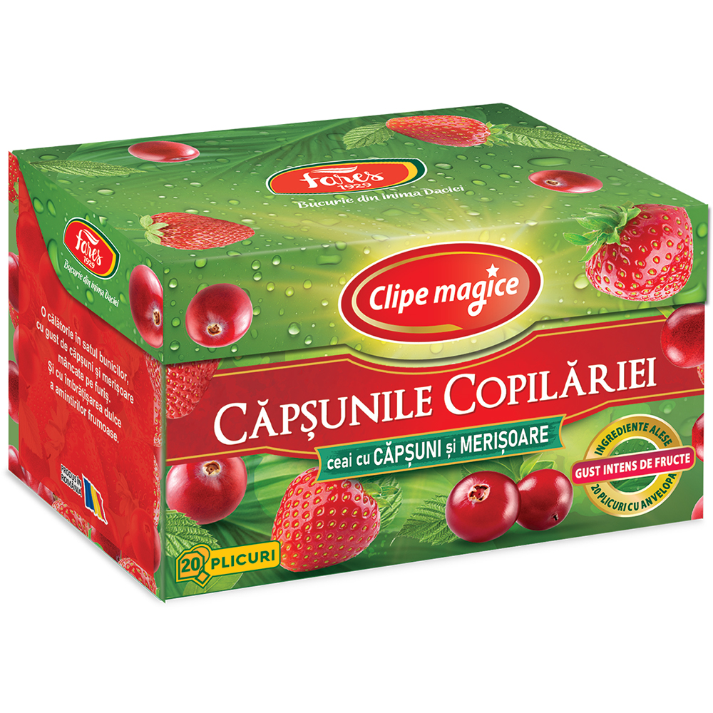 Ceai cu capsuni si merisoare Clipe Magice, 20 plicuri, Fares