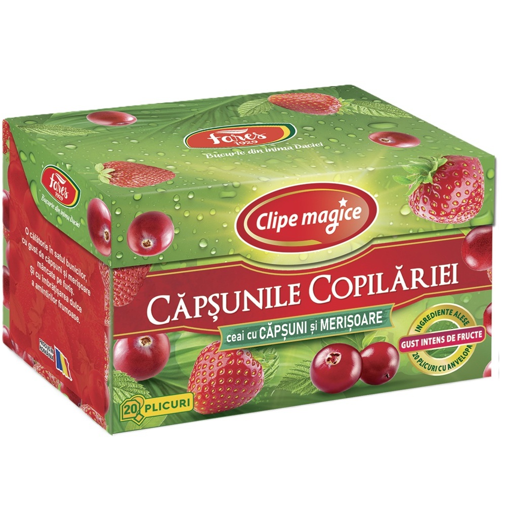 Ceai cu capsuni si merisoare Clipe Magice, 20 plicuri, Fares
