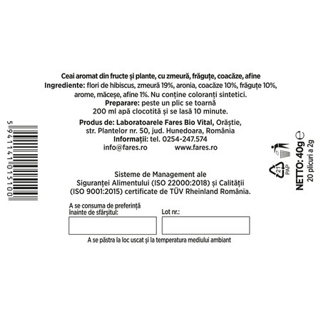 Ceai cu fructe de padure Clipe Magice, 20 plicuri, Fares 701030