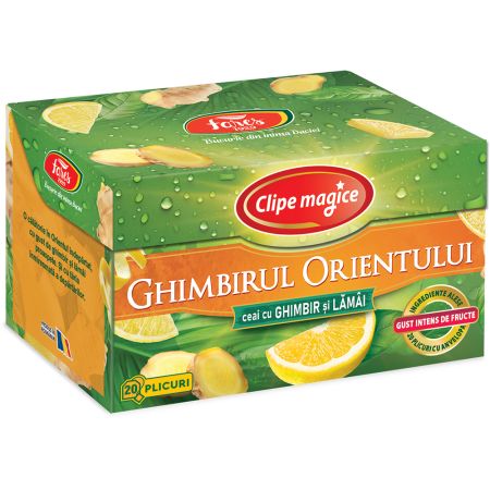 Ceai cu ghimbir si lamaie Clipe Magice, 20 plicuri, Fares