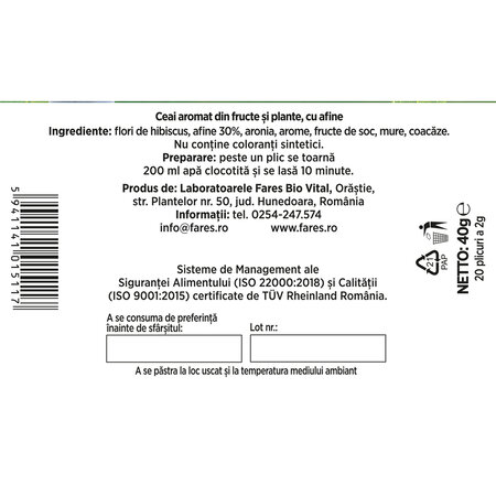 Ceai cu afine Clipe Magice, 20 plicuri, Fares 701069