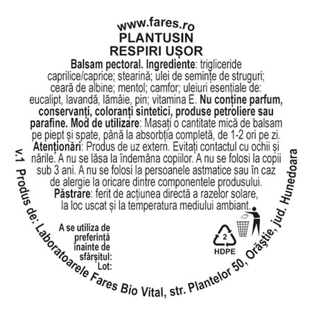 Balsam pectoral Plantusin Respiri Usor R65, 20 g, Fares 703311
