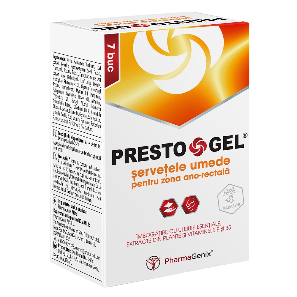 Servetele umede Prestogel, 7 bucati, Pharmagenix