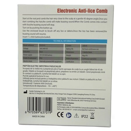 Pieptene electric Anti-Paduchi cu indicator sonor, Famidoc  724202