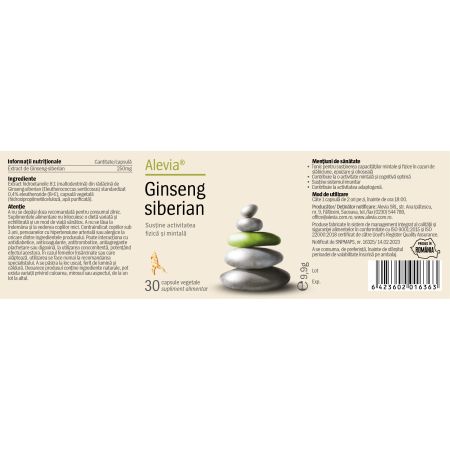 Ginseng Siberian, 30 capsule vegetale, Alevia 655781