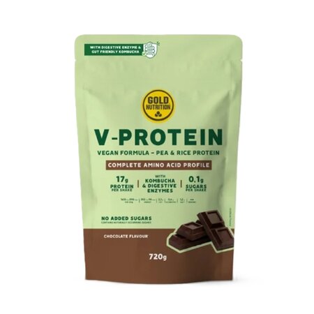 Pudra proteica vegetala cu aroma de ciocolata V-Protein, 720 g, Gold Nutrition