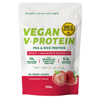 Pudra proteica vegetala cu aroma de capsuni V-Protein, 720 g, Gold Nutrition