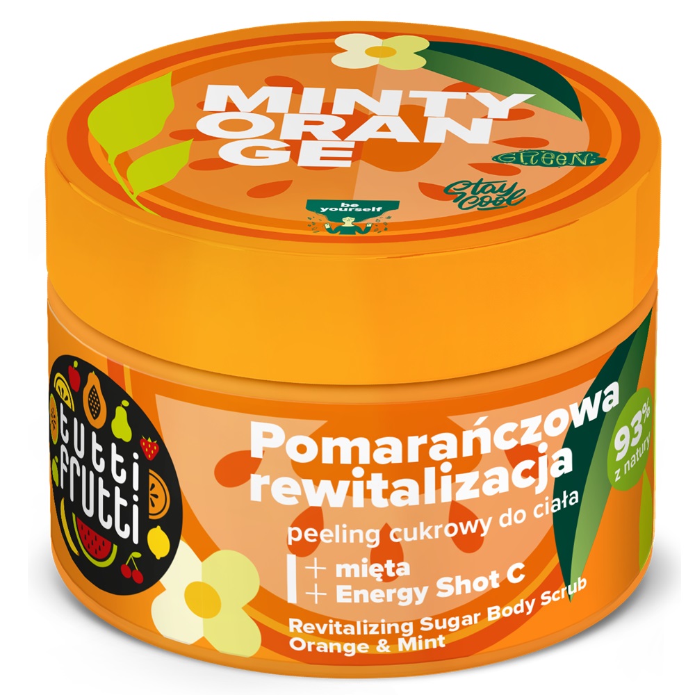 Sugar scrub revitalizant de corp cu Portocale si Menta Tutti Frutti, 300 g, Farmona