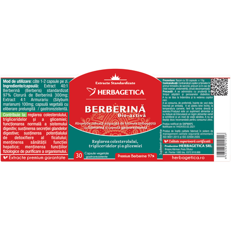 Berberina bio-activa, 30 capsule, Herbagetica 597472