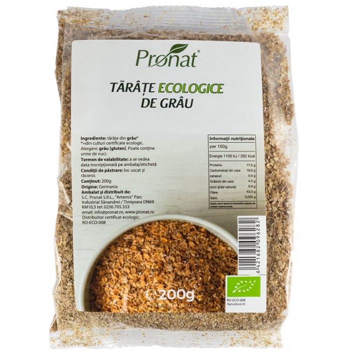 Tarate ecologice de grau, 200 g, Pronat