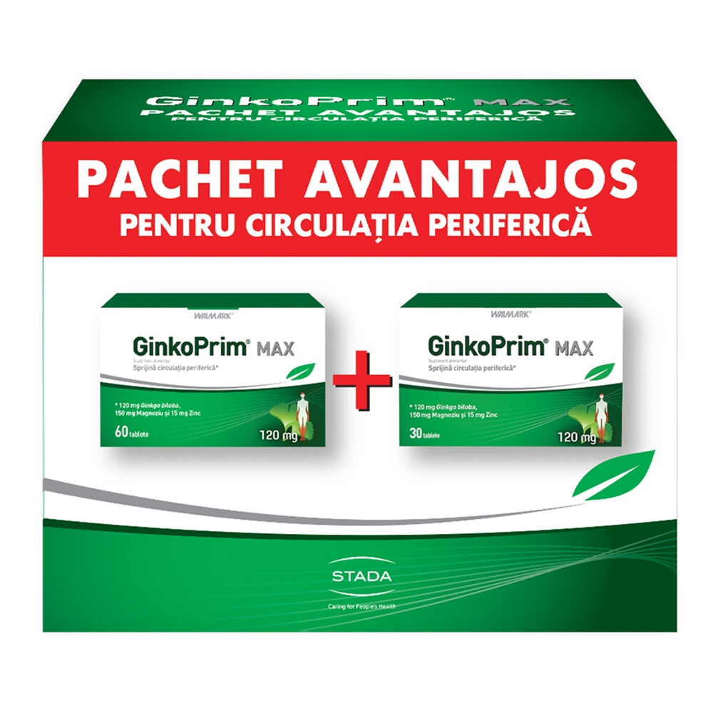Pachet GinkoPrim Max, 120 mg, 60 + 30 tablete, Walmark