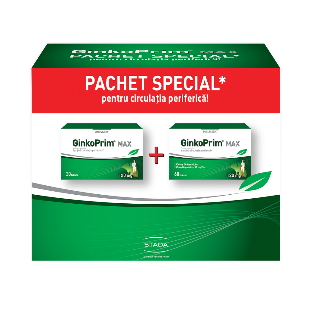 Pachet GinkoPrim Max 120 mg, 60 + 30 tablete, Walmark