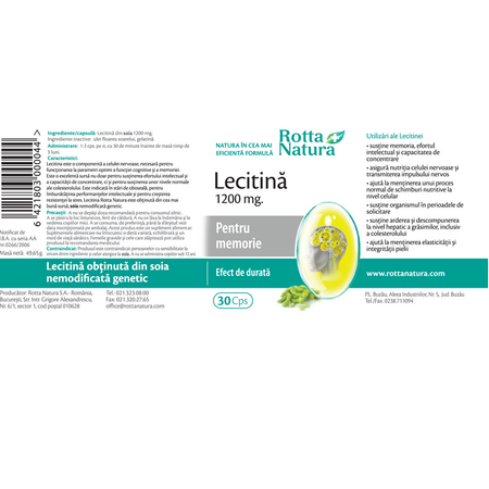 Lecitina, 1200 mg, 30 capsule, Rotta Natura 597931