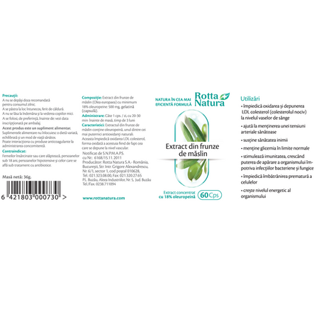 Extract din frunze de maslin, 60 capsule, Rotta Natura 597991