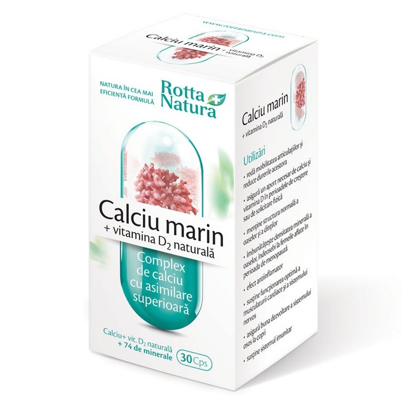 Calciu Marin + Vitamina D2 naturala, 30 capsule, Rotta Natura