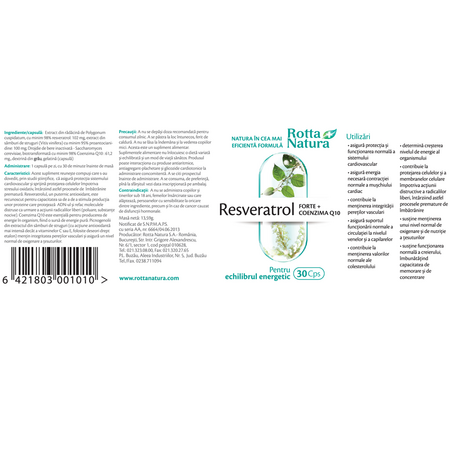 Resveratrol Forte + Coenzima Q10, 30 capsule, Rotta Natura 598024