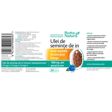 Ulei de seminte de In, 30 capsule, Rotta Natura 598043