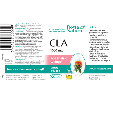 CLA, 1000 mg, 90 capsule, Rotta Natura 598047