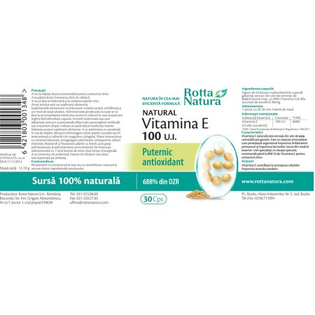 Vitamina E, 100 UI, 30 capsule, Rotta Natura 598095