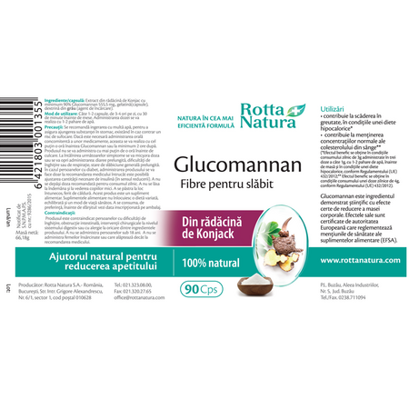 Glucomannan Fibre pentru slabit, 90 capsule, Rotta Natura 598100