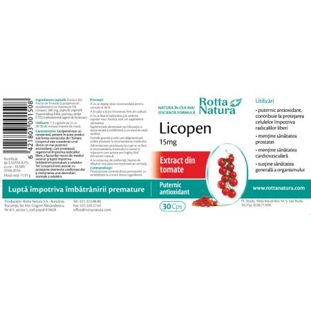 Licopen, 15 mg, 30 capsule, Rotta Natura 647715
