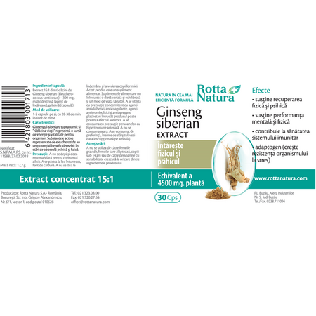 Ginseng siberian extract, 30 capsule, Rotta Natura 598147