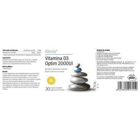 Vitamina D3 Optim, 2000 UI, 30 capsule vegetale, Alevia 702919