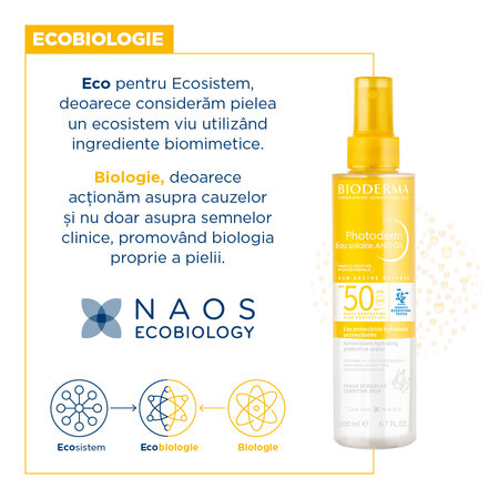 Apa cu protectie solara SPF 50 pentru piele sensibila Photoderm Anti-Ox, 200 ml, Bioderma 736003