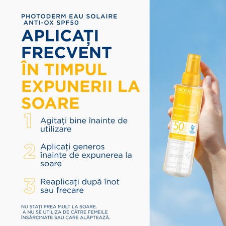 Apa cu protectie solara SPF 50 pentru piele sensibila Photoderm Anti-Ox, 200 ml, Bioderma 736006