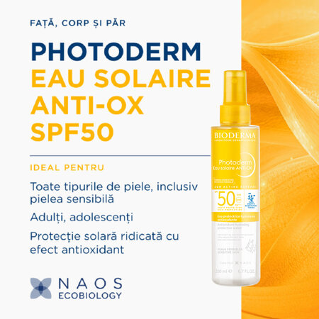 Apa cu protectie solara SPF 50 pentru piele sensibila Photoderm Anti-Ox, 200 ml, Bioderma 735997