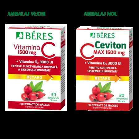 Vitamina C 1500 mg + Vitamina D3 3000 UI Retard, 30 comprimate filmate, Beres