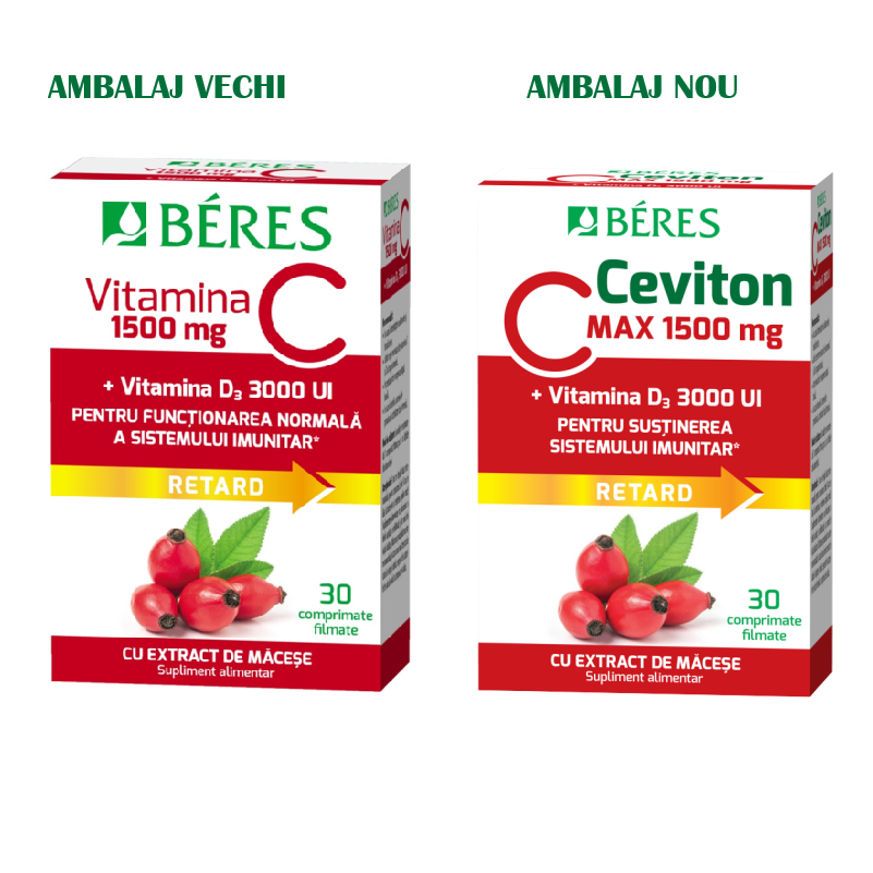 Vitamina C 1500 mg + Vitamina D3 3000 UI, Ceviton, 30 comprimate filmate, Beres