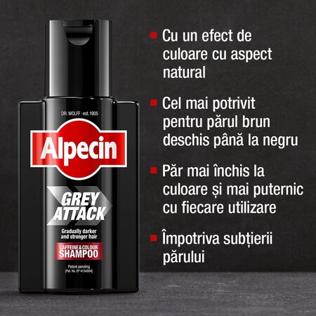 Sampon cu cafeina pentru parul grizonat Grey Attack, 200 ml, Alpecin 721348