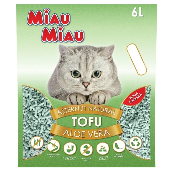 Asternut din tofu cu aroma de aloe vera pentru litiera, 6 L, Miau Miau