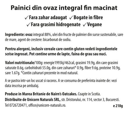 Painici din ovaz integral fin macinat, 218 g, Nairns 600047