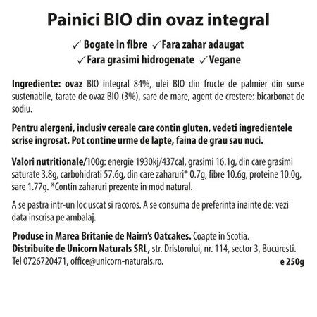 Painici eco din ovaz integral, 250 g, Nairns 600049