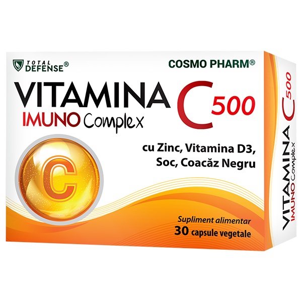 Vitamina C 500 Imuno Complex cu Zinc, Soc, Coacaz Negru si Vitamina D3, 30 capsule vegetale, Cosmopharm