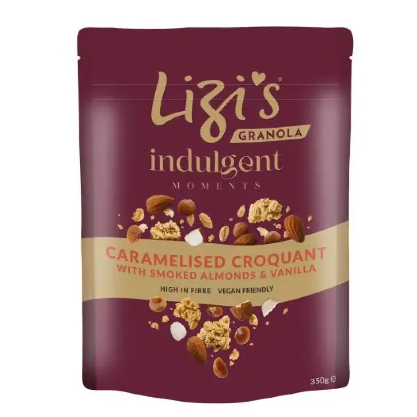 Granola cu migdale afumate, vanilie si caramel crocant, 350 g, Lizi's