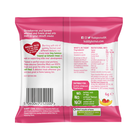 Gustare din fructe cu capsuna si banana, 6 g, Kiddylicious 600587