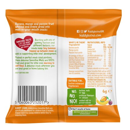 Gustare din bucatele de fructi banana, mango si fructul pasiunii, 6 g, Kiddylicious 600590