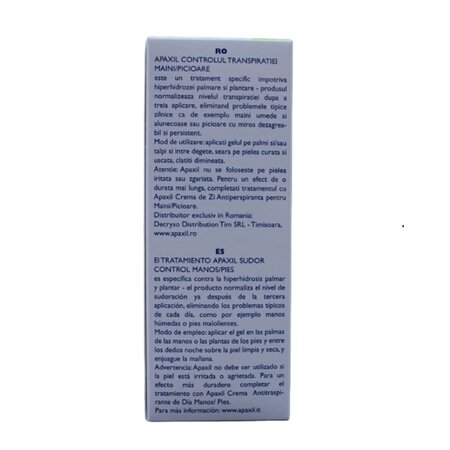 Tratament pentru controlul transpiratiei mainilor si picioarelor, 75 ml, Apaxil 600790