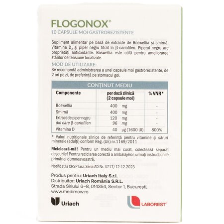 Supliment alimentar Flogonox, 10 capsule moi gastrorezistente, Laborest Italia 721706