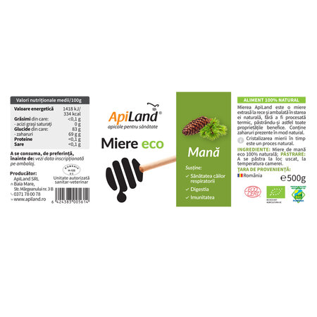 Miere de mana Eco, 500 g, Apiland 701327