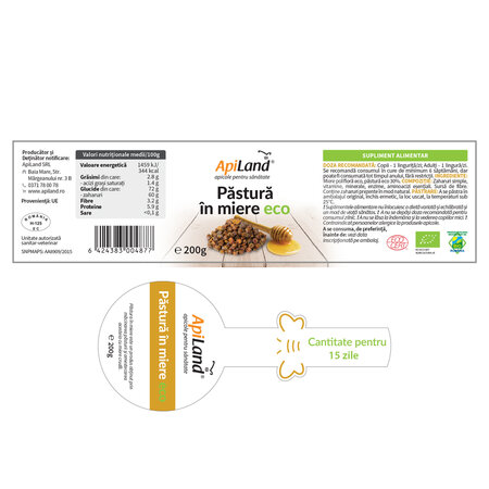 Pastura în miere Eco, 200 g, Apiland 701056