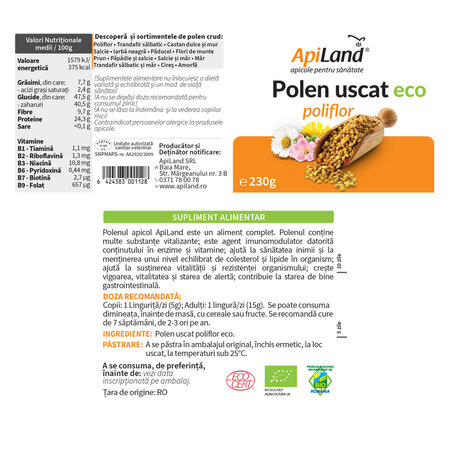 Polen uscat Eco, 230 g, Apiland 701263