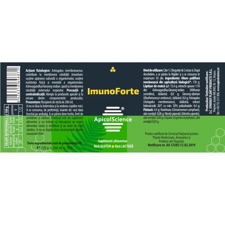 Miere poliflora ImunoForte, 220 g, ApicolScience 704463