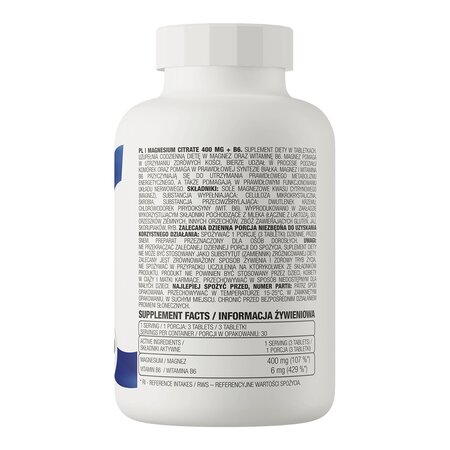 Magnesium Citrate 400 mg + Vitamina B6, 90 tablete, OstroVit 695697