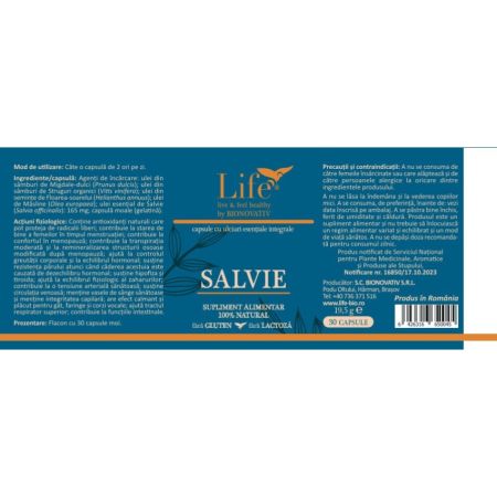 Capsule cu ulei esential de salvie Life, 30 capsule, Bionovativ 714471